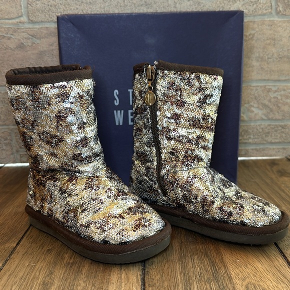 Stuart Weitzman Girls Lil Vera 3 Cheetah Sparkle Sequin Zip Boot / Sz 8 Toddler - Picture 3 of 14
